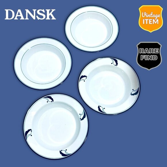Vintage Dansk Concerto & Flora Bayberry Blue 8.5 Inch Salad & Soup Plates. RARE! - Picture 1 of 12